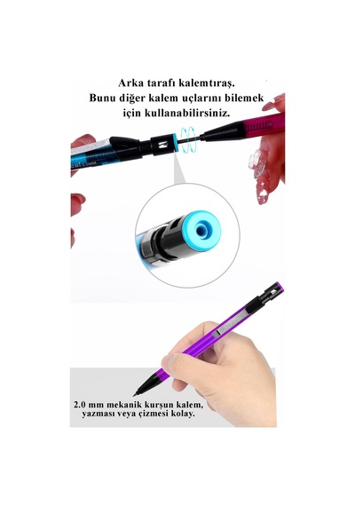 Pembe Kalın Uçlu Kalem 2.0 Mm 1 Adet Ve 2.0 Mm Kalın Uç Siyah 2 Adet Ruedo Kalın Uçlu Mekanik Kalem Açık Mavi