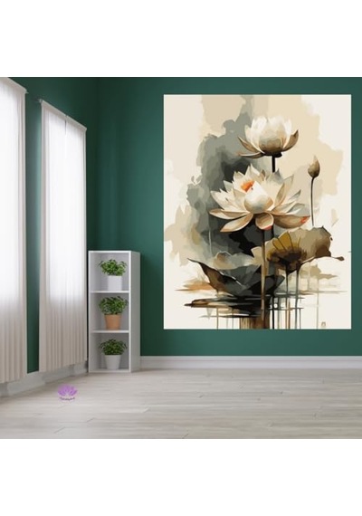 Renkli Baskılı Sayılarla Boyama Hobi Seti Çerçeveli 40x50 Cm: Lotus Çiçeği