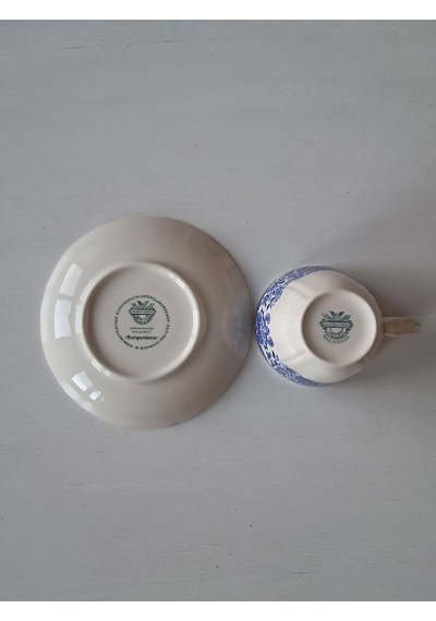 Vintage Burgenland Çiçek Desenli Antika Çay Fincanı Seti Mavi Mavi
