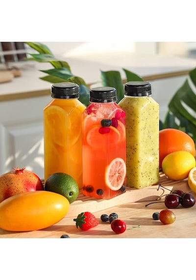 Ml Smoothie Detoks Şişesi 250 Cc Kapaklı Şeffaf Plastik Şişe Detox Köşeli Dondurucuya Uygun 6 Adet