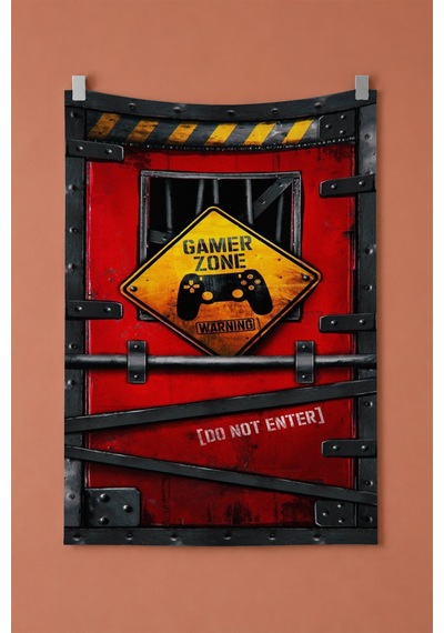 Gamer Zone Uyarı Levhası Duvar Örtüsü, Endüstriyel Tarz Oda Dekoru, Baskılı Kumaş Duvar Halısı Beyaz