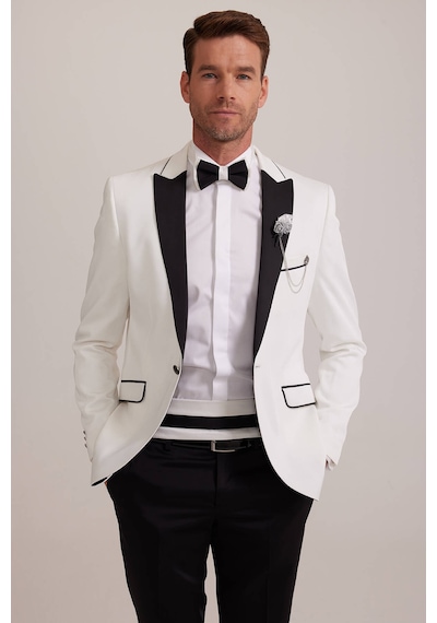 Ysf Erkek Krem Kırlangıç Yaka Slim Fit Damatlık