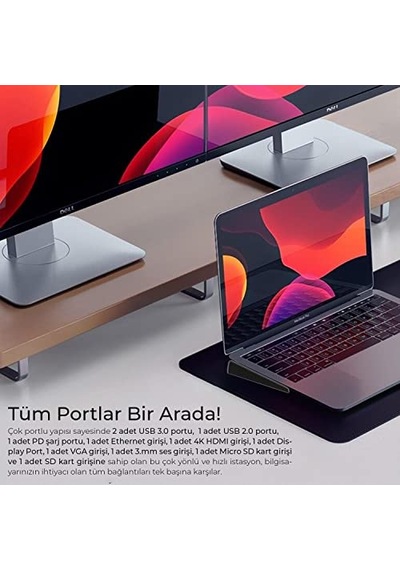 To Hdmı Vga Ethernet Aux 1 Usb 3.0 2 Usb Pd100w Tf Sd Kart Okuyucu Çoklayıcı Dönüştürücü