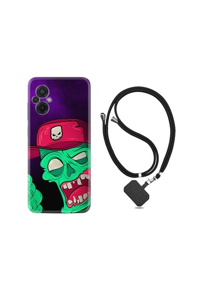 Xiaomi Poco M5 Kılıf İpli Boyun Askılı Desenli Silikon Green Face 1609