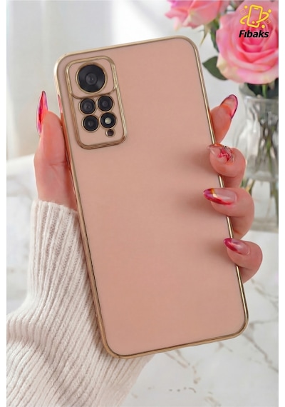 Fibaks Redmi Note 11 Pro/12 Pro 4G Uyumlu Kılıf Parlak Kenarlı Altın Işlemeli Kamera Korumalı Kapak Rose