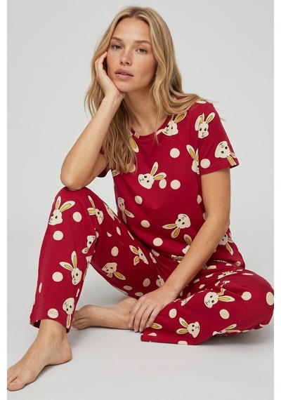 Siyah İnci Pamuklu Likralı Pijama Takım 7624 Bordo