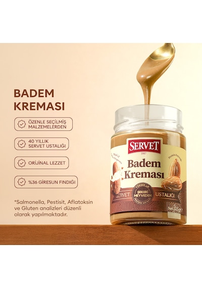 Servet Şeker İlavesiz Badem Kreması 315 Gr 3'lü Paket