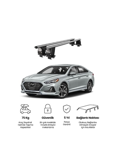 Royal Hyundai Sonata Vıı 2015-2019 Uyumlu Gri Ara Atkı Port Bagaj Tavan Barı