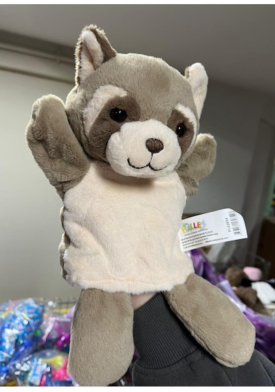 Peluş 25 Cm El Kuklası Kahverengi Rakun Kukla Çok Renkli