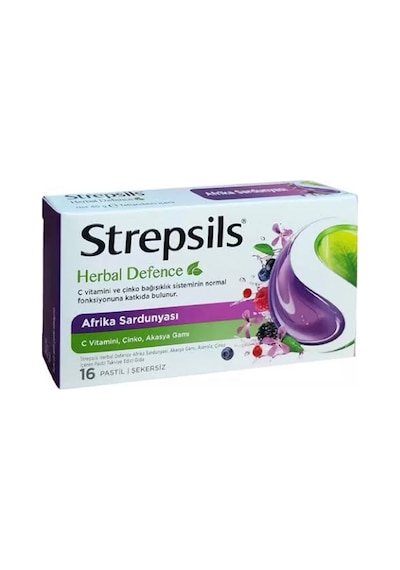 Strepsils Herbal Defence Afrika Sardunyası Şekersiz Pastil 16 Adet-2816