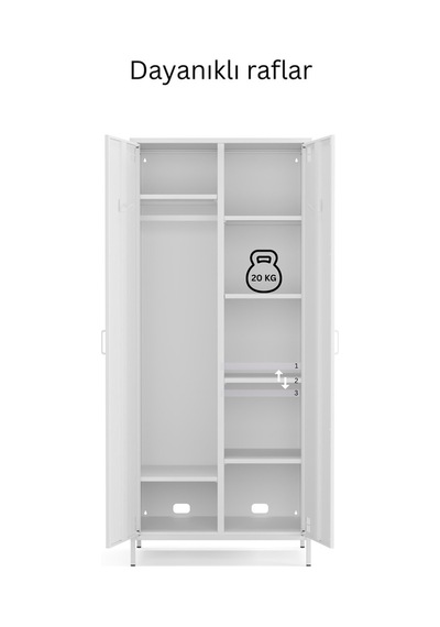 Pera Metal Elbise Dolabı, Soyunma Dolabı, İki Kapılı, 80,50 X 50 X 189,50 Cm Ral 9016 Beyaz