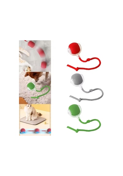 Busstier Akıllı Kedi Oyuncağı, Otomatik Yuvarlanan İnteraktif Top, Hareketli Kuyruk, Usb Şarjlı, Led Işıklı, 3