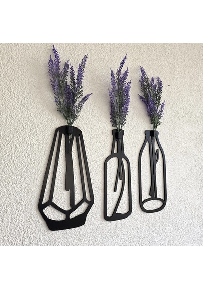 Lavanta Çiçekli Dekoratif Tablo 3 Lü Set - Siyah