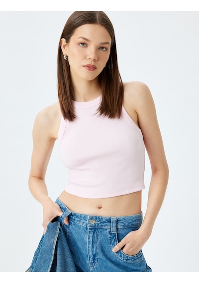 Koton Crop Atlet Halter Yaka Fitilli Slim Fit Pembe 5sal30083ık Gül