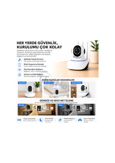Uninet Wifi Akıllı Ev Kamerası Uzaktan Izleme, Gece Görüşü Ve Sesli Iletişim 355 Derece Döner Özellikli Ptz Kamera