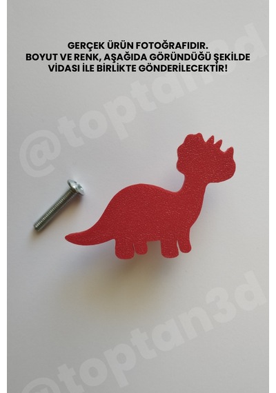 8 Adet - Kırmızı Dinozor Dolap Kulpu - Modern Çocuk, Bebek Odası Mobilya Kulpu Kulp Vidası Dahildir Sarı