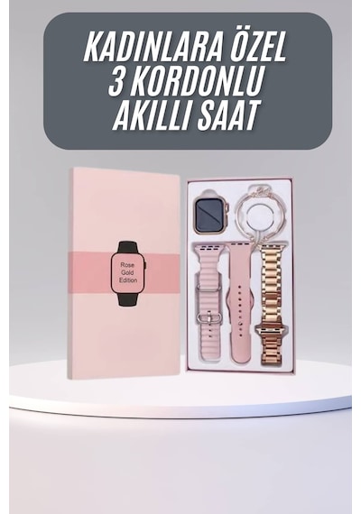 Akıllı Saat 3 Kordonlu Ve Aksesuarlı Bayanlar Için Şık Rose Renk - Lisinya