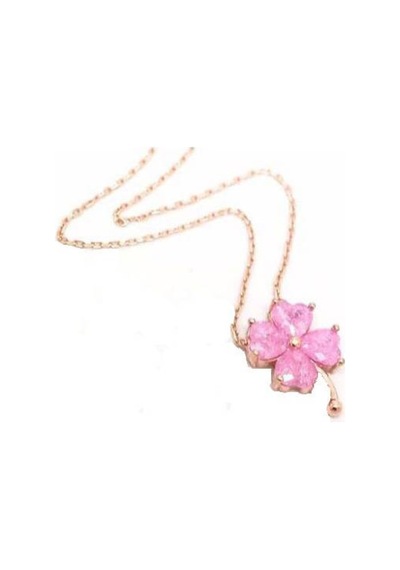 Aşina Gümüş - Pembe Kuvars Yonca Gümüş Kolye Rose Kaplama
