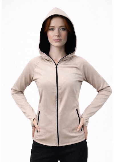 Axxel Kadın Krem Şardonlu Dalgıç Sweatshirt Kapüşonlu-w1161