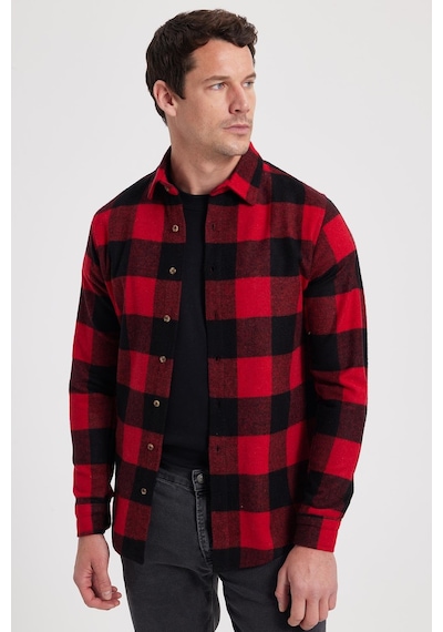 Tudors Erkek Slim Fit Dar Kesim Kareli Kışlık Oduncu Gömlek-42339 Kırmızı