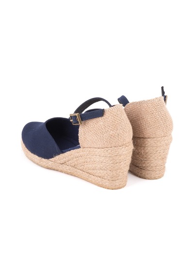 Star Tombis Gerçek Elişi Hasır Dolgu Topuk Keten Hasır Kadın Espadril Handmade Lacivert