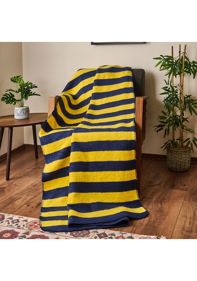 Soft Çizgili Pamuklu Tv Battaniyesi - Sarı / Lacivert - 130x170 Cm Çok Renkli