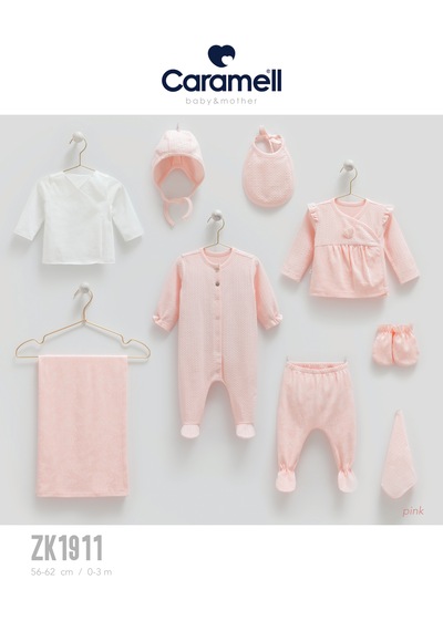 Caramell Barbosa %100 Pamuk Kız Bebek Yenidoğan 10'lu Hastane Çıkışı 56-62cm Zk1911 Yeni Sezon 2025 Pembe