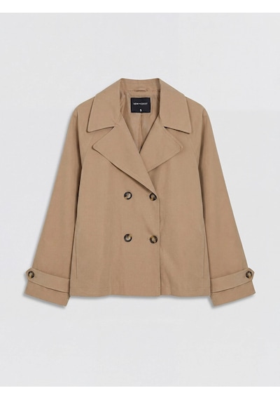 LC Waikiki Lcw Modest Kahverengi Kruvaze Yaka Oversize Kadın Trençkot CAMEL