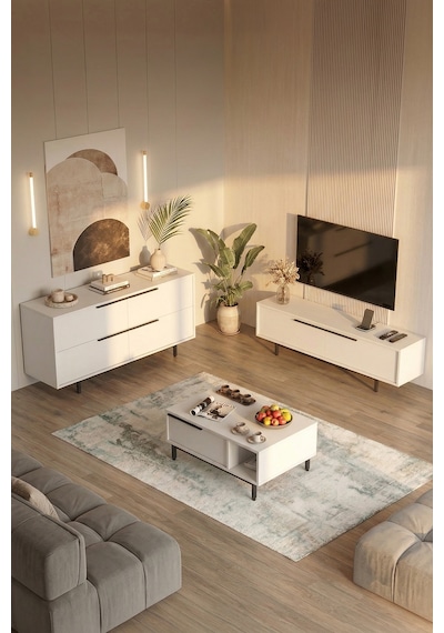 Ocean Tv Ünitesi Orta Sehpa Konsol 3'lü Set Beyaz On20-w