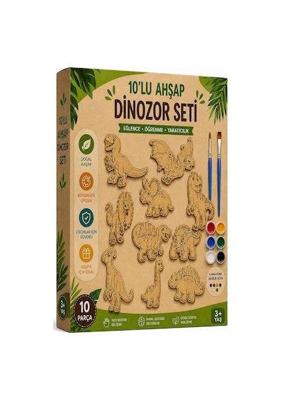 Ahşap Boyama Dinozor 10 Lu 1 Paket 10x15cm Ahşap Boyama 6 Renk Boya Resim Fırçası Etkinlik Çocuk Gelişim Motor Beceri