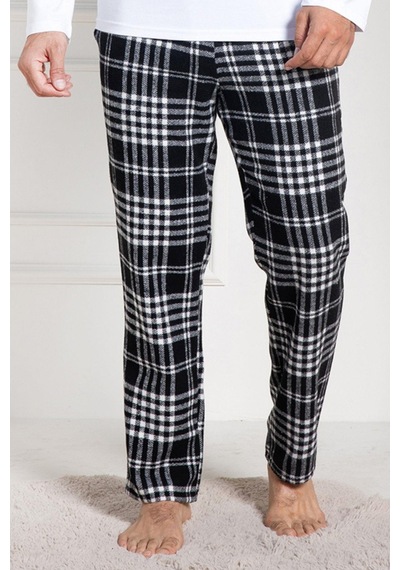 Mecit Pijama Mecit 3026 Beyaz Ekoseli Erkek Kalın Tek Alt Pijama Beyaz