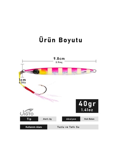 Jig, Zoka, Suni Yem, Glow Uv Metal Jig, 40gr 10cm Razor 40