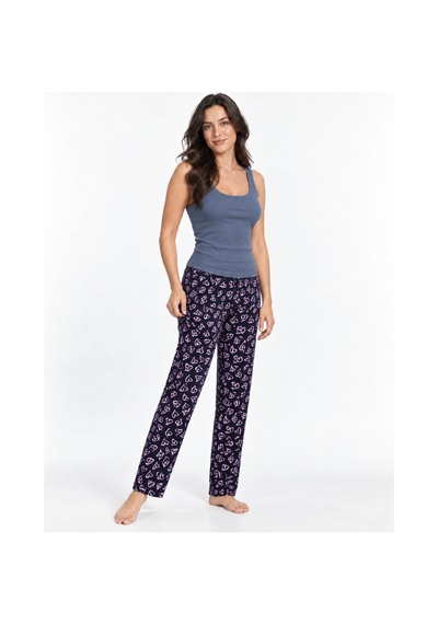 Womanandkids Night Gri Kadın Çizgili Bluz Desenli Askılı Pijama Takımı