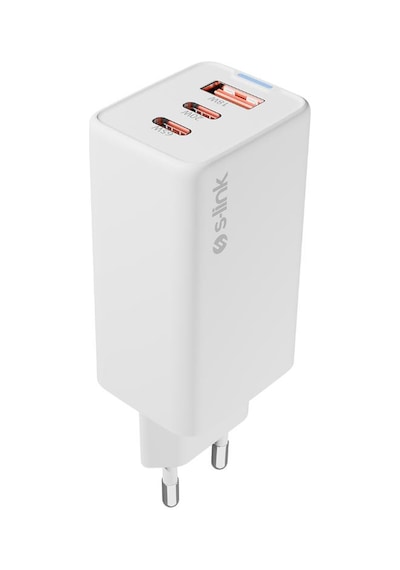 S-link Sl-ecg65 2 Usb-c + Usb-a Gan Pd 65w / Qc 18w Type Gan Pd/pps Beyaz Ev/notebook Şarj Adaptör