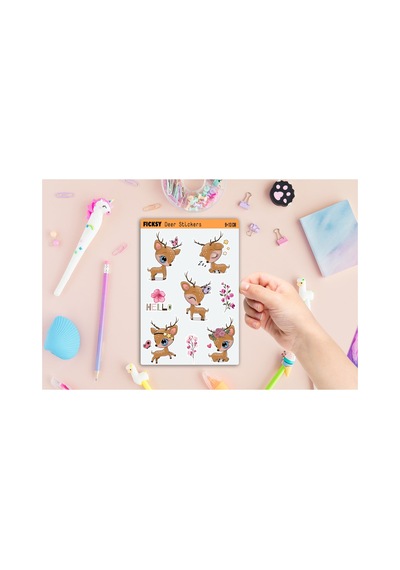 Sevimli Yavru Geyik Sticker Seti - 8 Adet Etiket Çıkartma Diğer