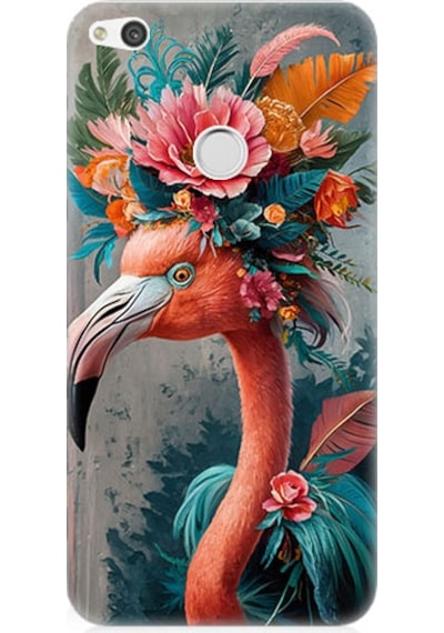 Huawei P9 Lite 2017 Uyumlu Çiçekli Flamingo Desenli Silikon Kılıf