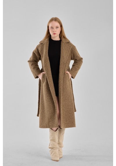 Haki Buklet Kaşe Oversize Kaban Haki