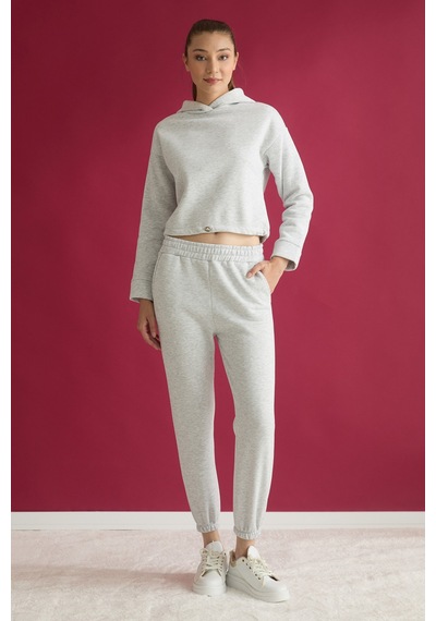 Fullamoda 3 İplik Basic Beli Stoperli Jogger Eşofman Takımı Grimelanj