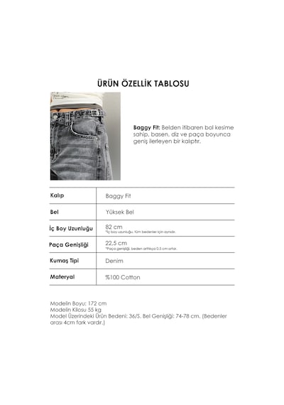 Itsbasic Kadın Füme 4s6-13 Baggy Fit Bol Kesim %100 Koton Denim Jean