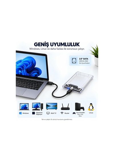 Lexroo Type-c 2.5" Şeffaf Hdd/ssd Harici Disk Kutusu Type-c 3.0 Ed-01