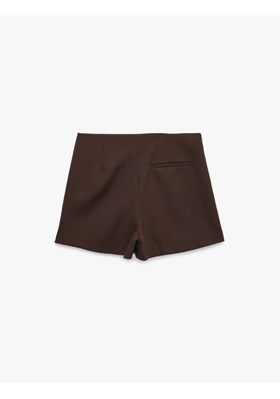 Koton Slim Fit Cepli Mini Şort Etek Kahverengi 7wak40027pw Kahve