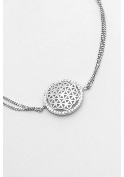 So Chic Yaşam Çiçeği 18 Ayar Beyaz Altın Kaplama 20 Cm Gümüş Bileklik Rodyum