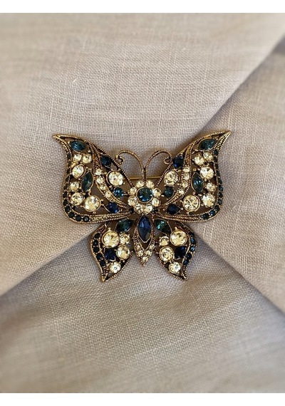 Black Diamond Swarovski Taşlı Kelebek Broş Mavi