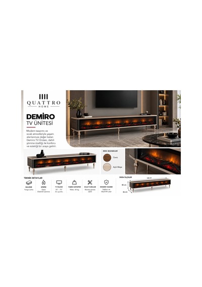 Demiro Elektrikli Şömineli Tv Ünitesi 160 Cm Açık Meşe Metal Ayaklı Modern Tv Sehpası Ceviz Demiro Elektrikli Şömineli Tv Ünitesi 160 Cm Açık Meşe Metal Ayaklı Modern Tv Sehpası Ceviz