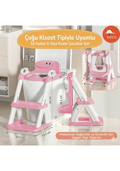 Latrina Pro Basamaklı Çocuk Tuvalet Eğitim Seti - Katlanabilir Klozet Küçültücü - Pembe