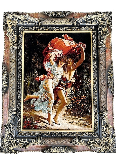 Aşkın Sıcaklığı Adlı İran Tebriz Halı Tablo 77x97cm - Duvar Halı Kilim Tablo