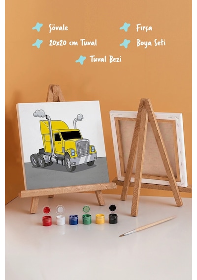 Tır Boyama Tuvali Şövaleli Boya Seti 20x20