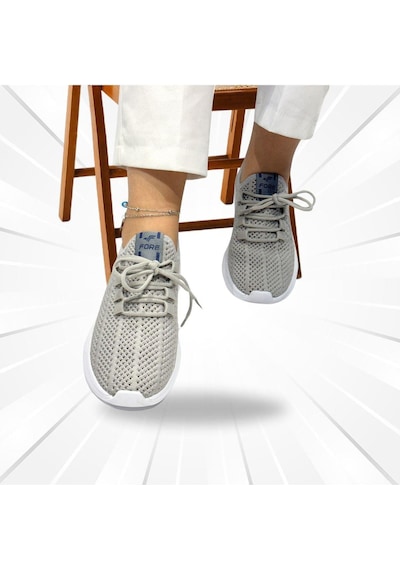 Fore Sport Kadın Günlük Bağcıklı Triko Fileli Spor Ayakkabı Gri