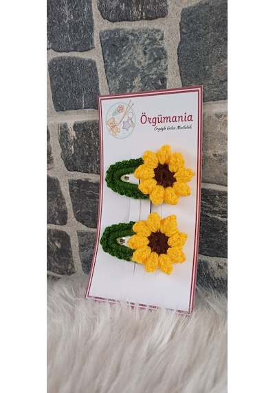Ayçiçeği Çıtçıtlı Toka - Örgü Toka Sarı - Yeşil