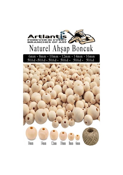Naturel Ahşap Boncuk 300 Lü 1 Paket Jüt İpi Ham Boyanabilir Ahşap Yuvarlak Doğal Boncuklar Takı Tasarım Ektinlik Kreş